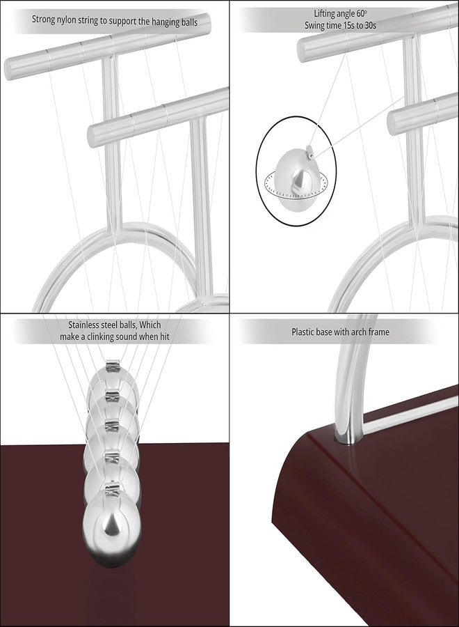 SIMESTICH لعبة بندول نيوتن المعدنية من سيمستيك - لعبة حركة دائمة - كرة توازن متأرجحة مع قاعدة بلاستيكية مصقولة - تمثال كلاسيكي لتزيين المكتب أو المنزل أو غرفة الدراسة - بني - Image 5